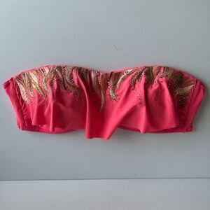 Miss Me Y2K Bandeau Bikini Top Womens L/XL Pink Strapless Embellished Bling Swim